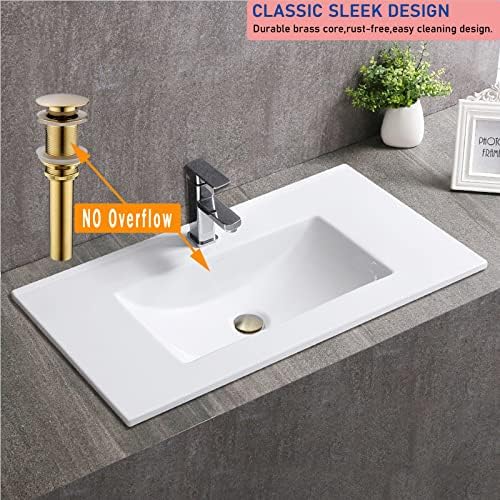ZASLEME Gold-Plated Bathroom Sink Pop-Up Drain No Overflow