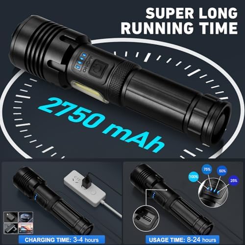 990000 LUMENS Rechargeable IPX6 Flashlight Black