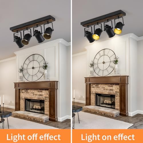 SEEBLEN 4 Light Black Wood Track Lighting Kit