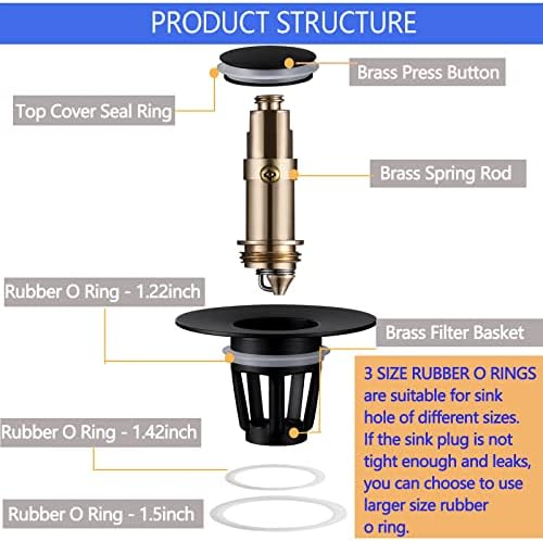 MINGOR-Style Matte Black Brass Drain Stopper with Basket
