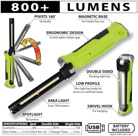 Performance Tool W2670 Double Sided Pivoting Light Bar with 800 Lumens