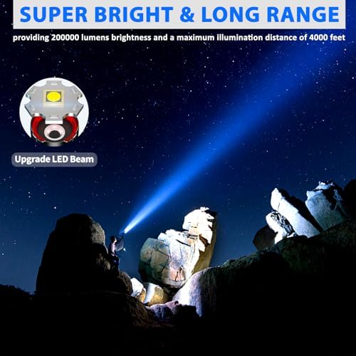 200000 Lumens Rechargeable Flashlight Durable Bright