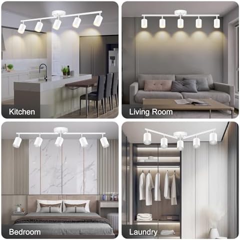 Sturdy 5-Way LED Track Lighting Kit - Matte White Ceiling Lights