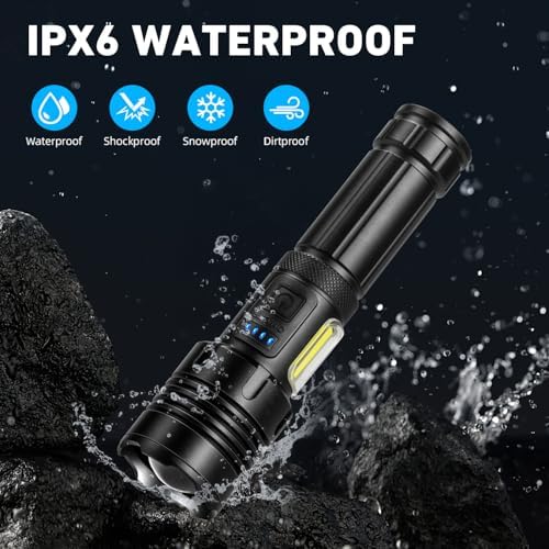 990000 LUMENS Rechargeable IPX6 Flashlight Black