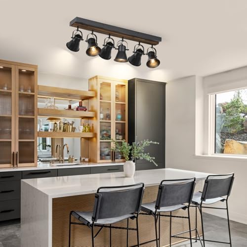 KEESFU 6 Light Track Lighting Kit Black Modern Farmhouse Ceiling Light