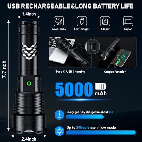 Alifa Rechargeable LED Flashlight Brightest Handheld with 5 Modes