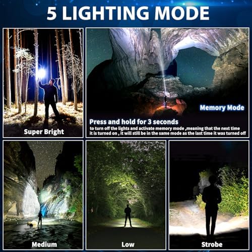200000 Lumens Rechargeable Flashlight Durable Bright