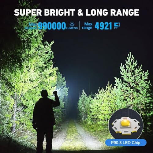 990000 LUMENS Rechargeable IPX6 Flashlight Black