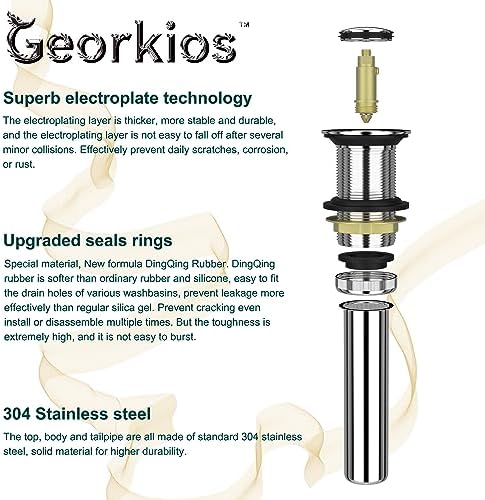 Georkios All Metal Heavy Duty Bathroom Sink Drain without Overflow Chrome SS