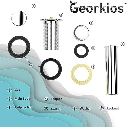 Georkios All Metal Heavy Duty Bathroom Sink Drain without Overflow Chrome SS