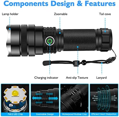 Rechargeable High-Lumen Flashlight with Waterproof Features