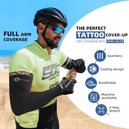 BHYTAKI Cooling Compression Arm Sleeves for Men Women UPF50 Sun Protection