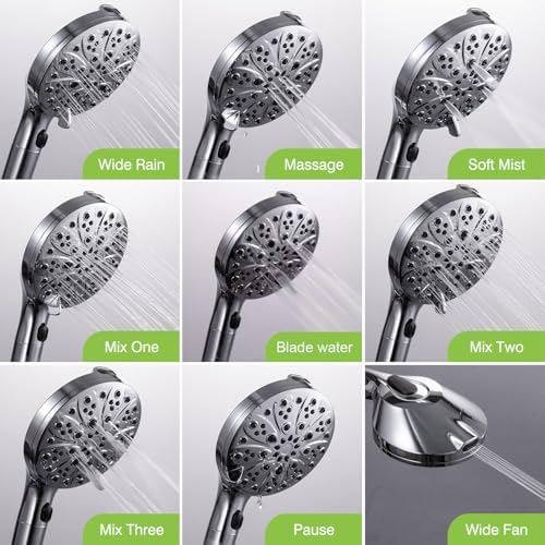 High Pressure 5ft Handheld Shower Head with 9 Modes